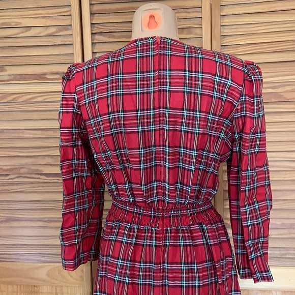 Vintage 1980s red tartan plaid with velvet accents, size 10 tea length dress - Picture 5 of 16